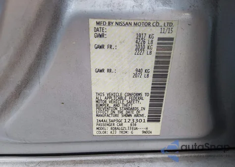 2016 Nissan Altima 2.5 S из США, поврежденный, VIN 1N4AL3AP3GC123301